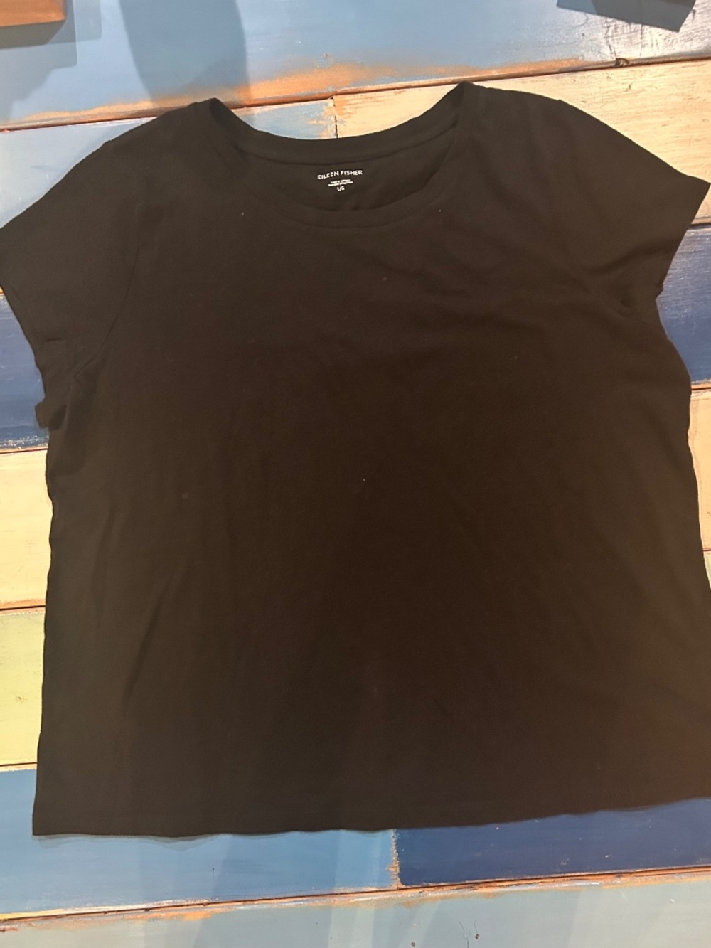 Eileen Fisher Women’s Large Black Crew Neck Short Sleeve Top